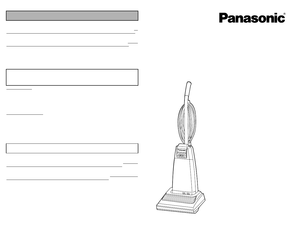 What to do when service is needed, Service apres - vente, Cuando necesita servicio | Mc-v5239, Instrucciones de operación, Operating instructions manuel d’utilisation, Aspiradora, Vacuum cleaner aspirateur | Panasonic MC-V5239 User Manual | Page 44 / 44