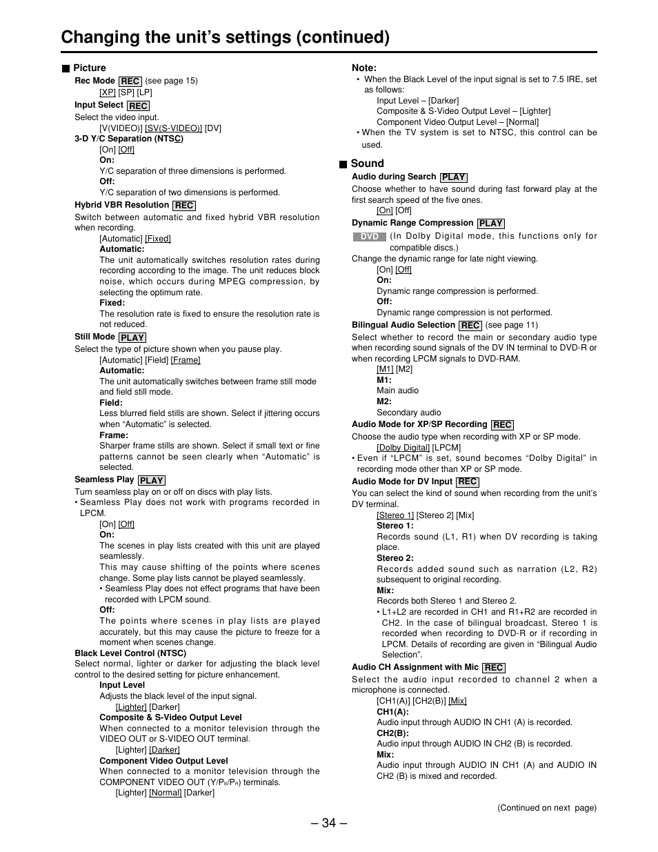 Changing the unit’s settings (continued) | Panasonic LQ-MD800P User Manual | Page 34 / 44