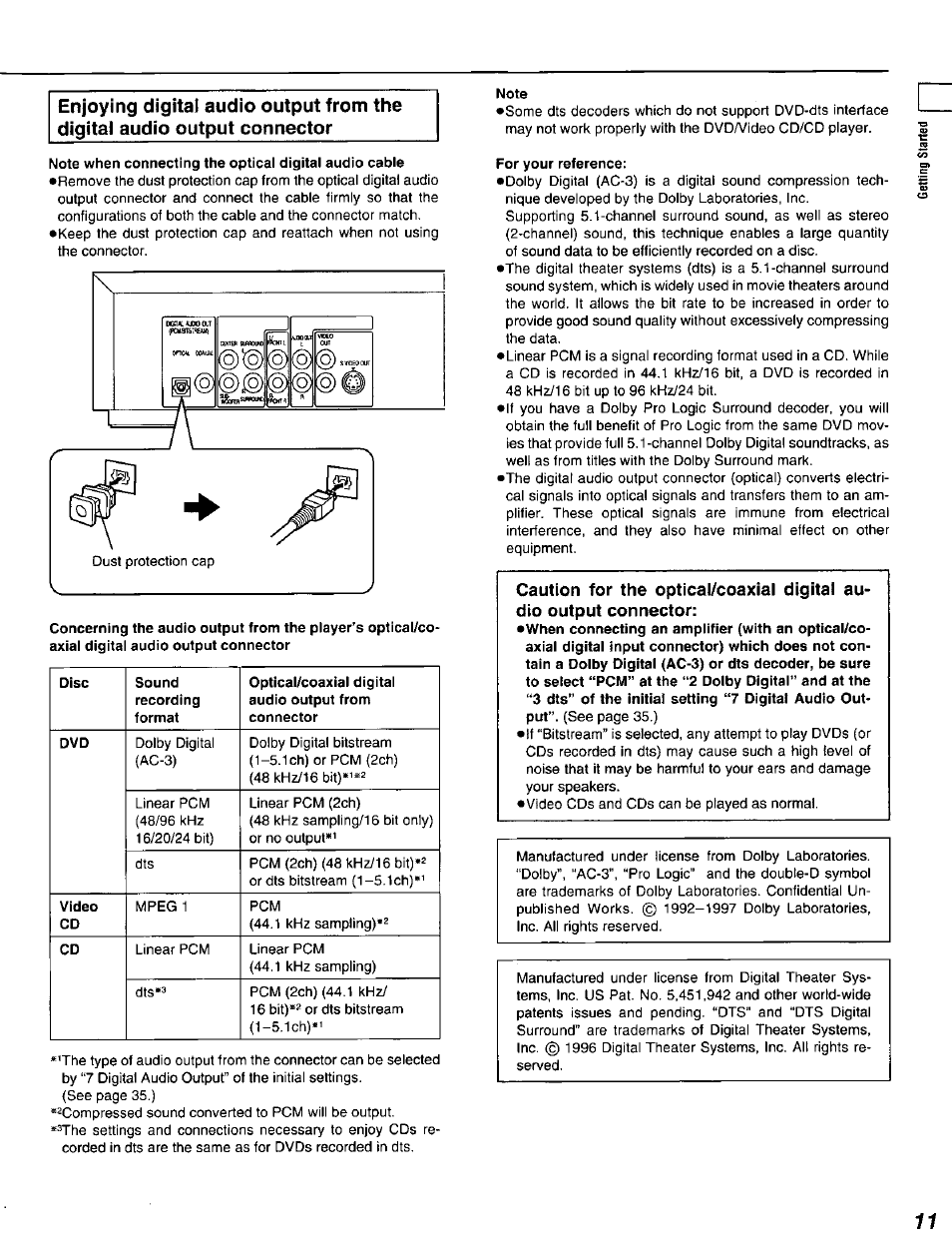 Note, For your reference | Panasonic DVD-A320U User Manual | Page 11 / 48