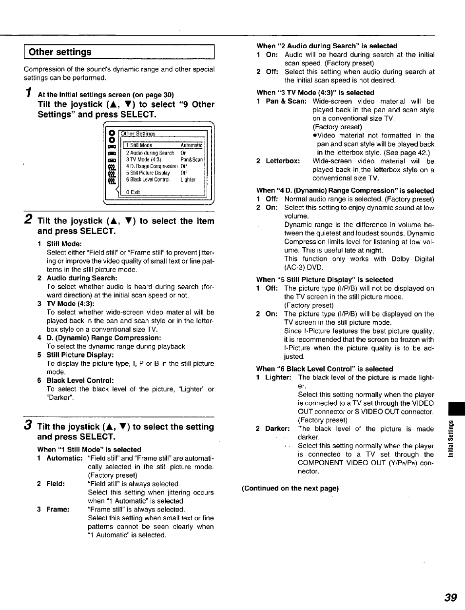 Other settings | Panasonic DVD-A320U User Manual | Page 39 / 48