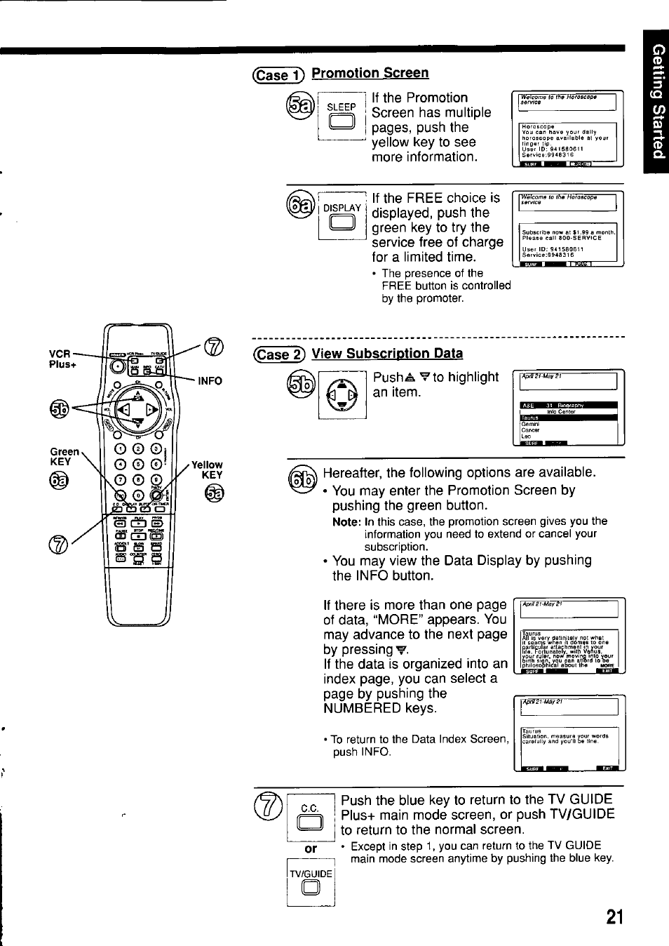 Case 1) promotion screen, Ccase 2) view subscription data, Jkloiuj | G-i'liial | Panasonic OMNIVISION PV-M2057 User Manual | Page 21 / 48