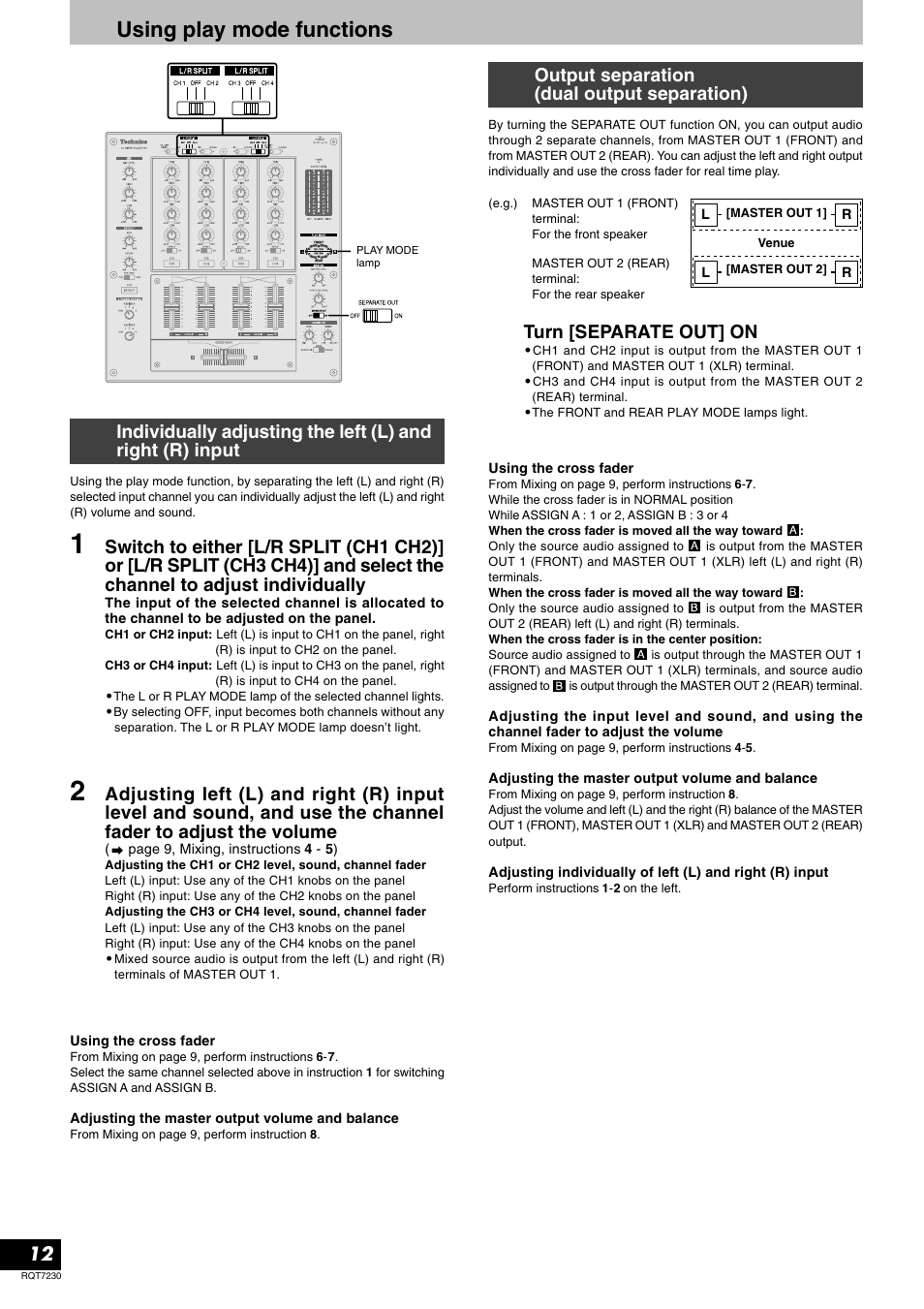 Using play mode functions, Output separation (dual output separation), Turn [separate out] on | Panasonic SH-MZ1200 User Manual | Page 12 / 16