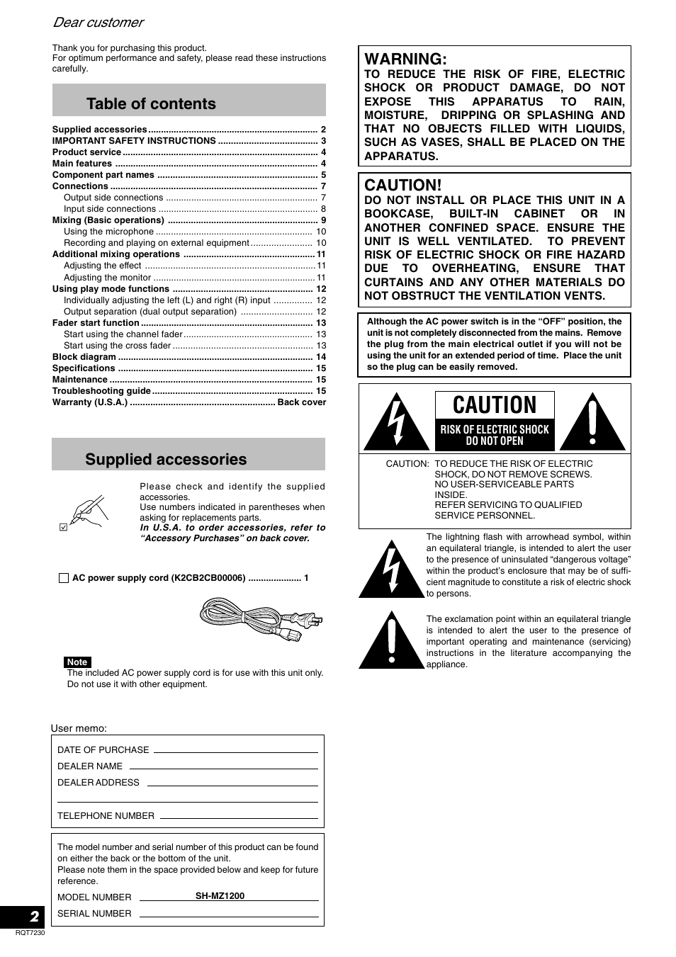 Panasonic SH-MZ1200 User Manual | Page 2 / 16