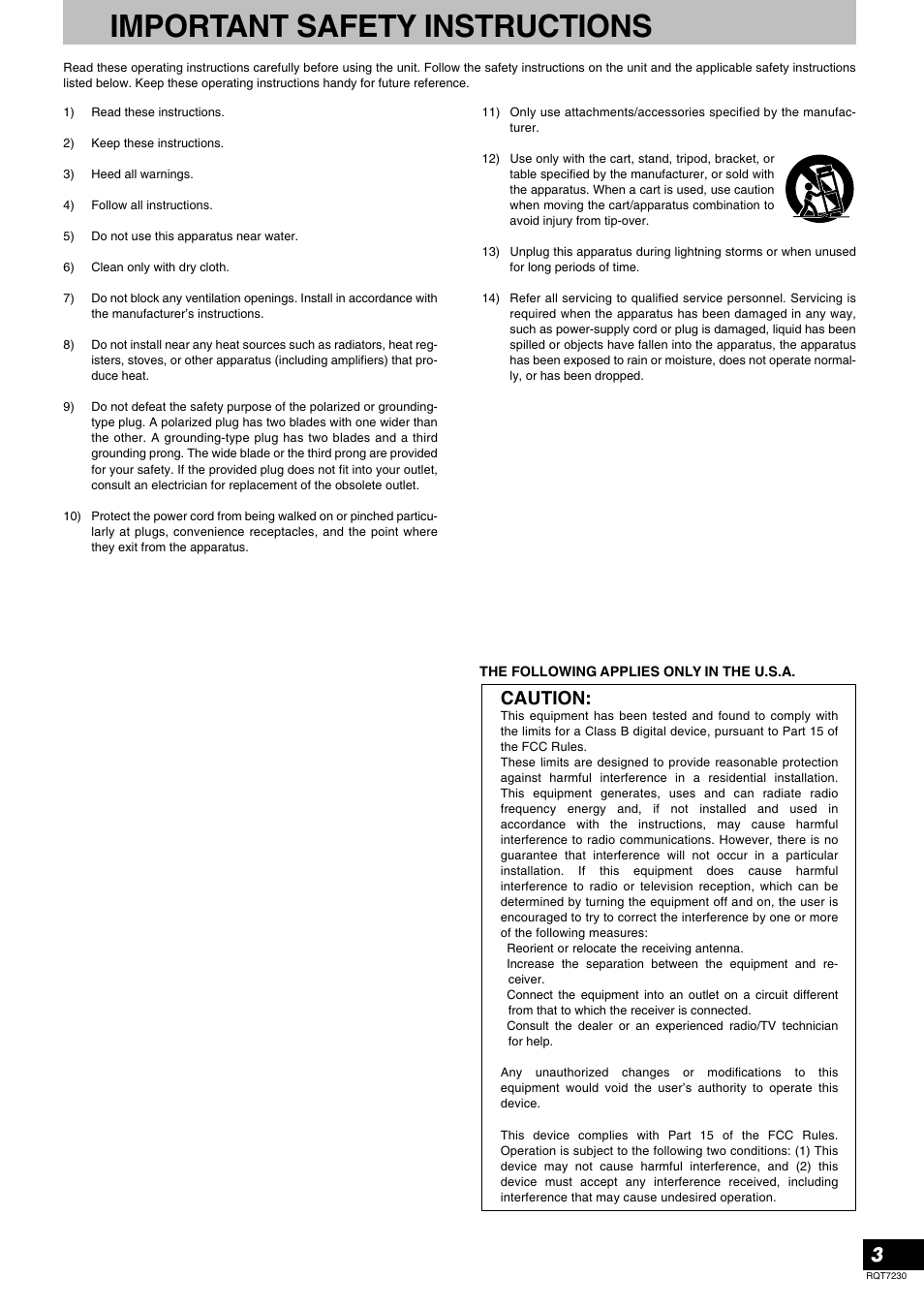 Important safety instructions, Caution | Panasonic SH-MZ1200 User Manual | Page 3 / 16