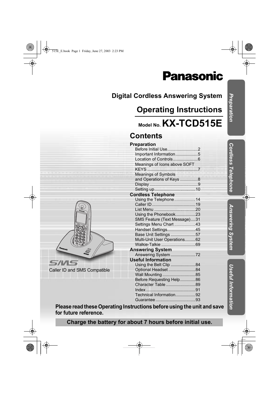 Panasonic KX-TCD515E User Manual | 96 pages