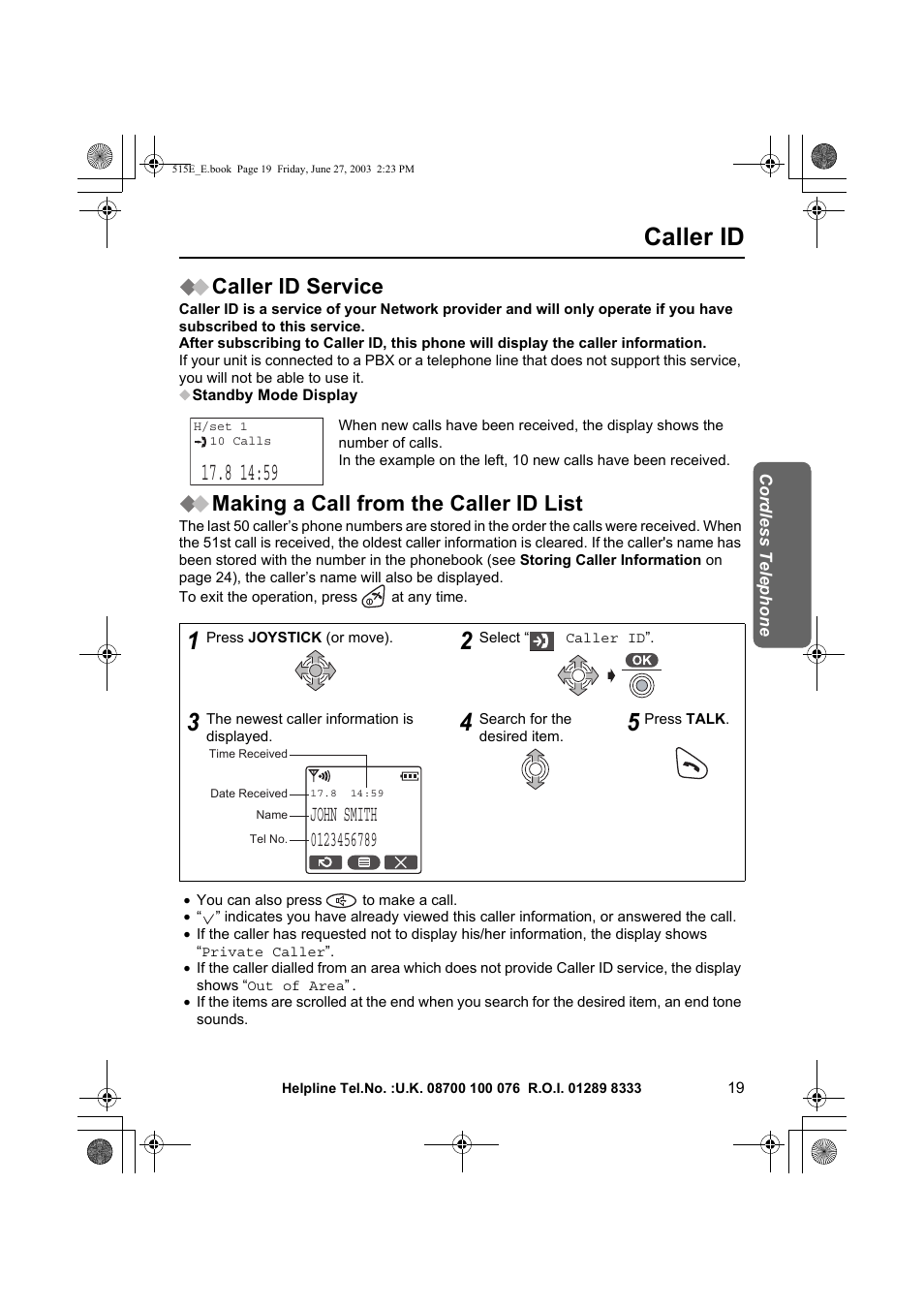 Caller id, Caller id service, Making a call from the caller id list | Panasonic KX-TCD515E User Manual | Page 19 / 96