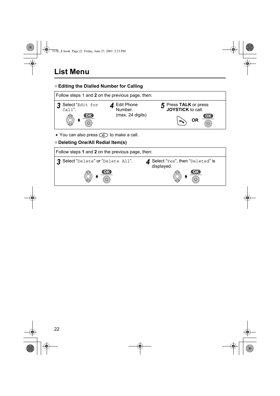 List menu | Panasonic KX-TCD515E User Manual | Page 22 / 96