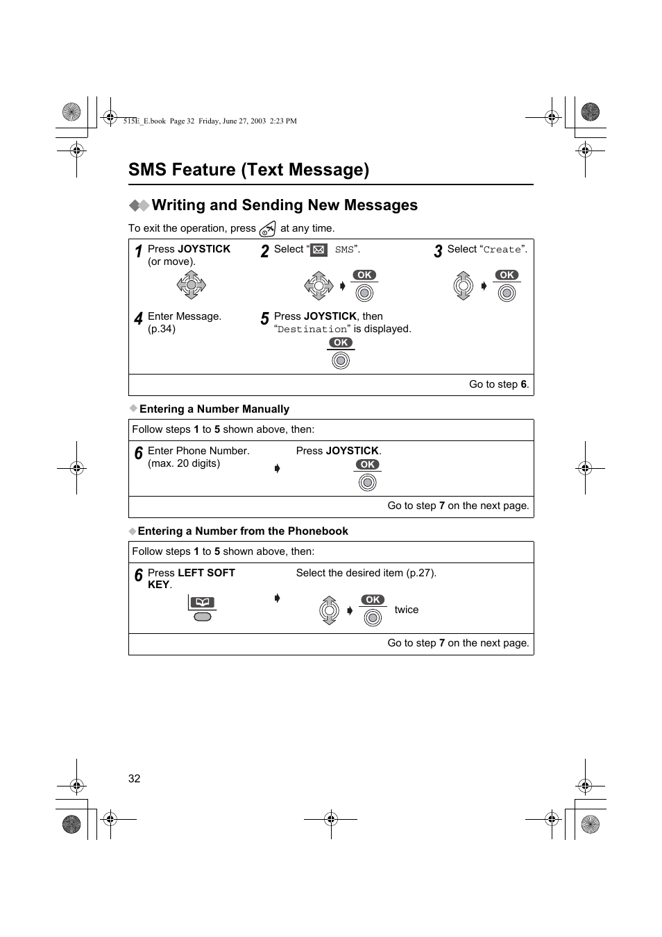 Sms feature (text message), Writing and sending new messages | Panasonic KX-TCD515E User Manual | Page 32 / 96