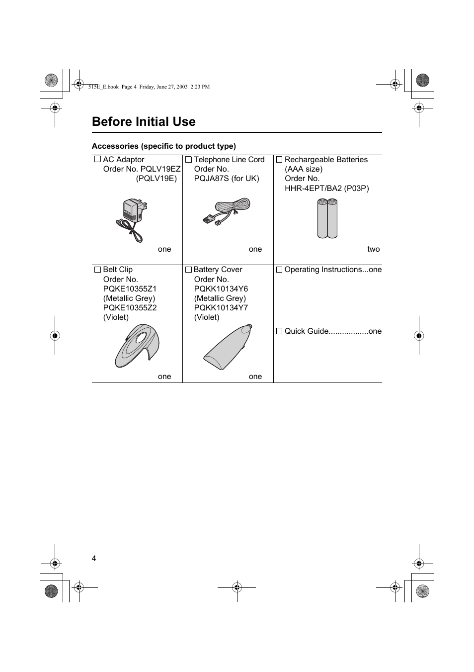 Before initial use | Panasonic KX-TCD515E User Manual | Page 4 / 96