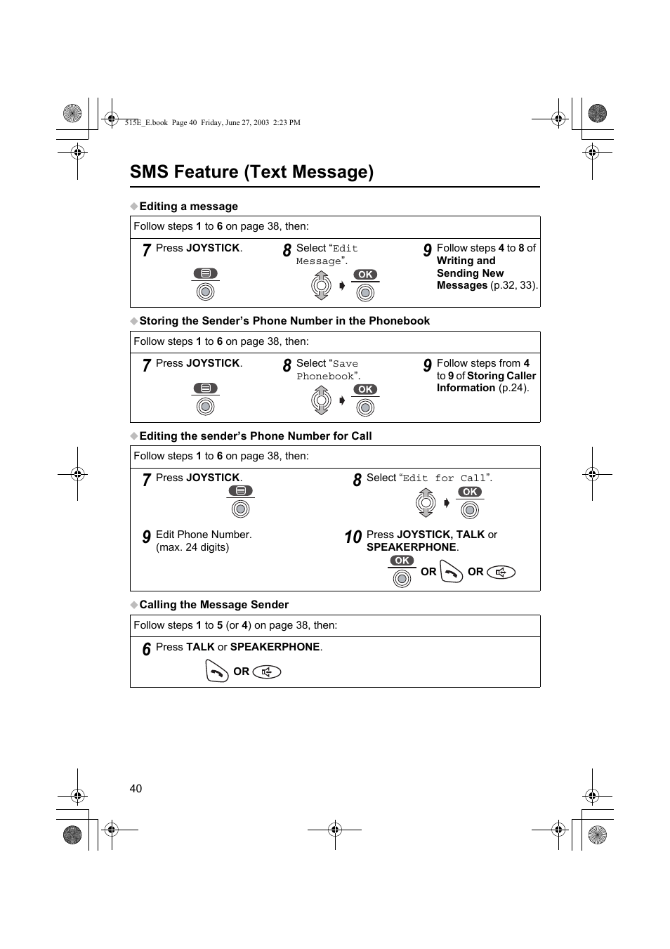 Sms feature (text message) | Panasonic KX-TCD515E User Manual | Page 40 / 96