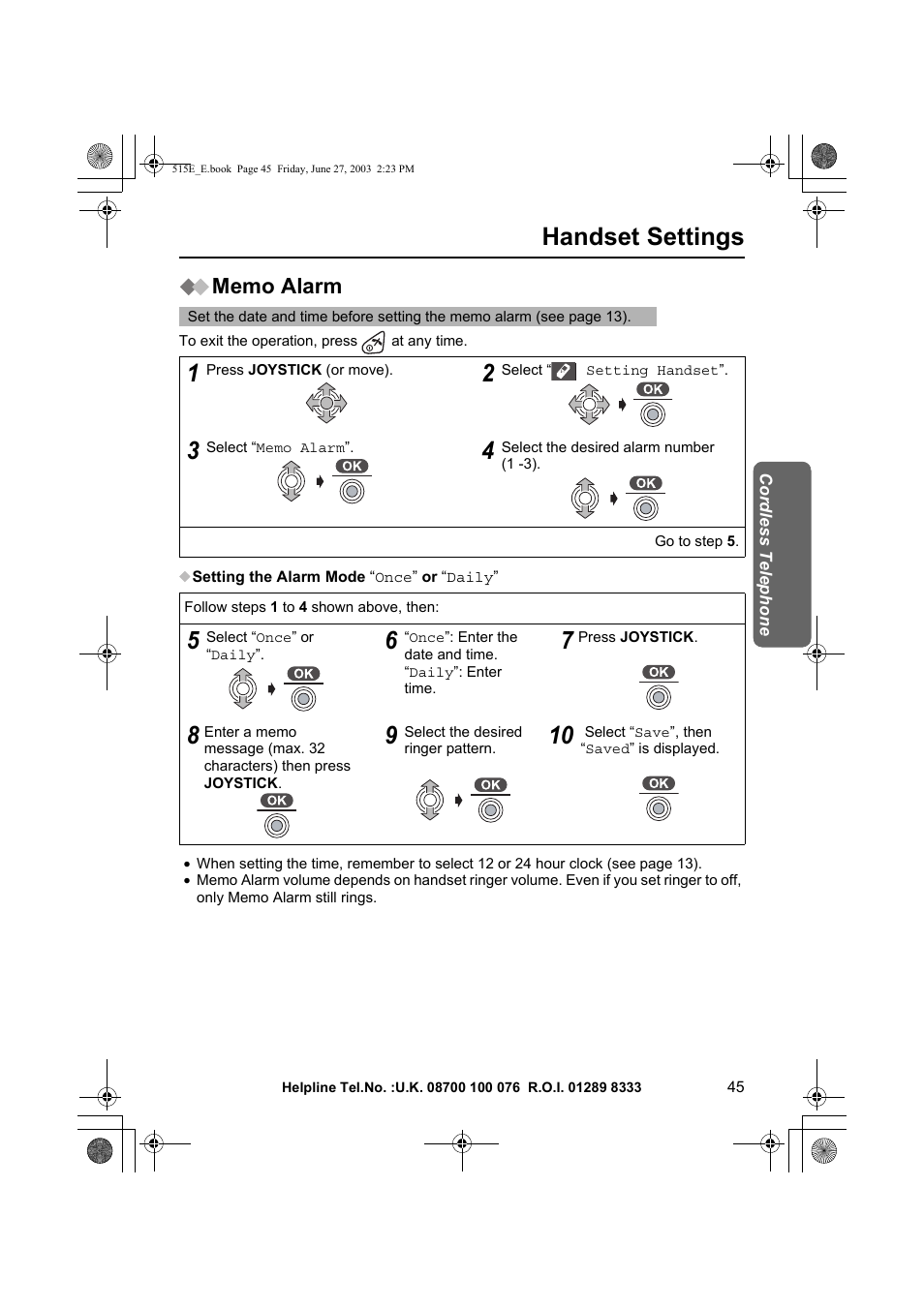 Handset settings | Panasonic KX-TCD515E User Manual | Page 45 / 96