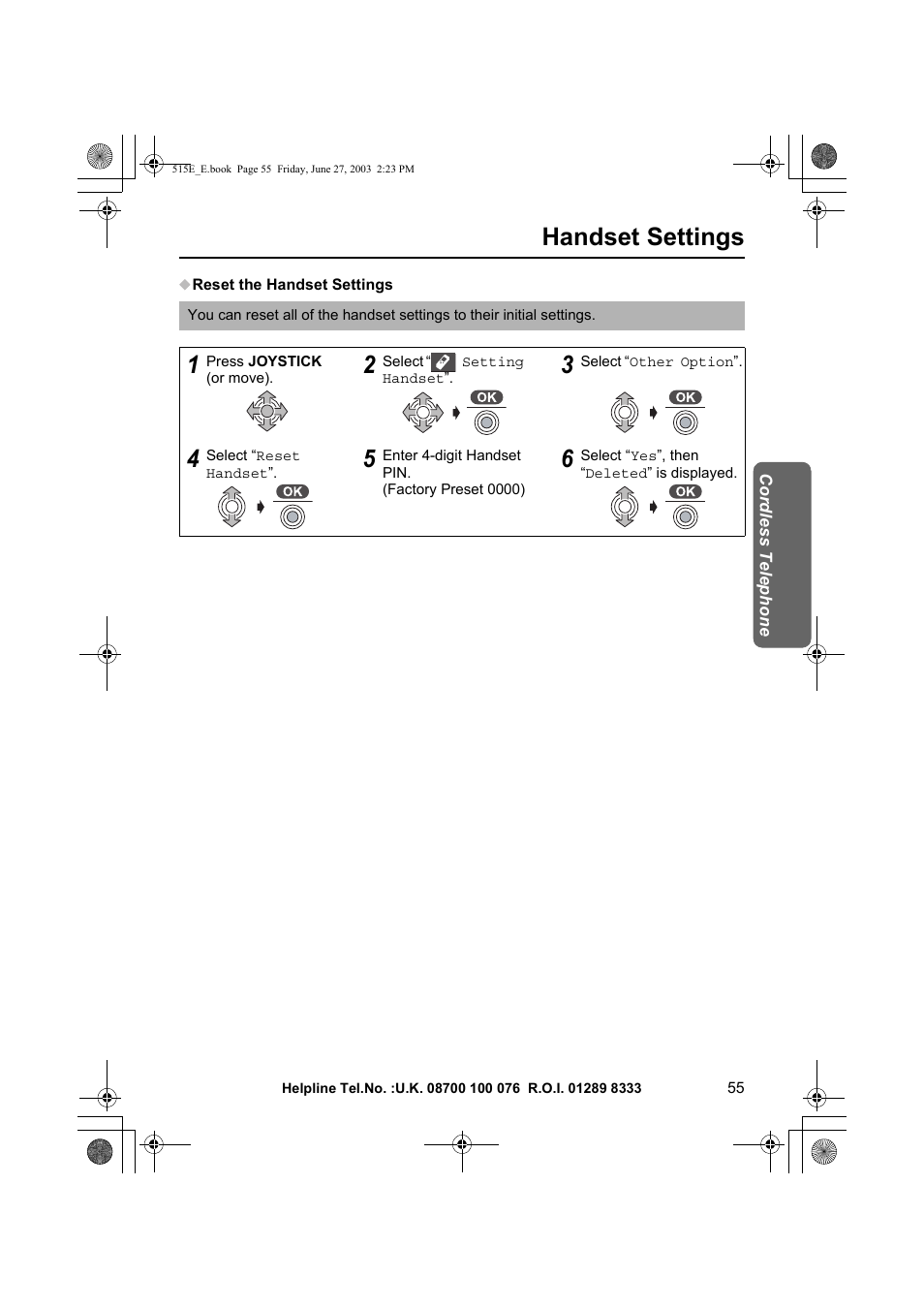 Handset settings | Panasonic KX-TCD515E User Manual | Page 55 / 96