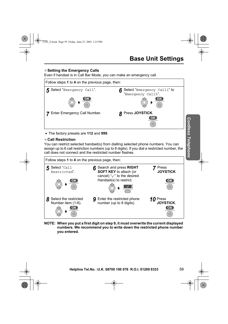 Base unit settings | Panasonic KX-TCD515E User Manual | Page 59 / 96