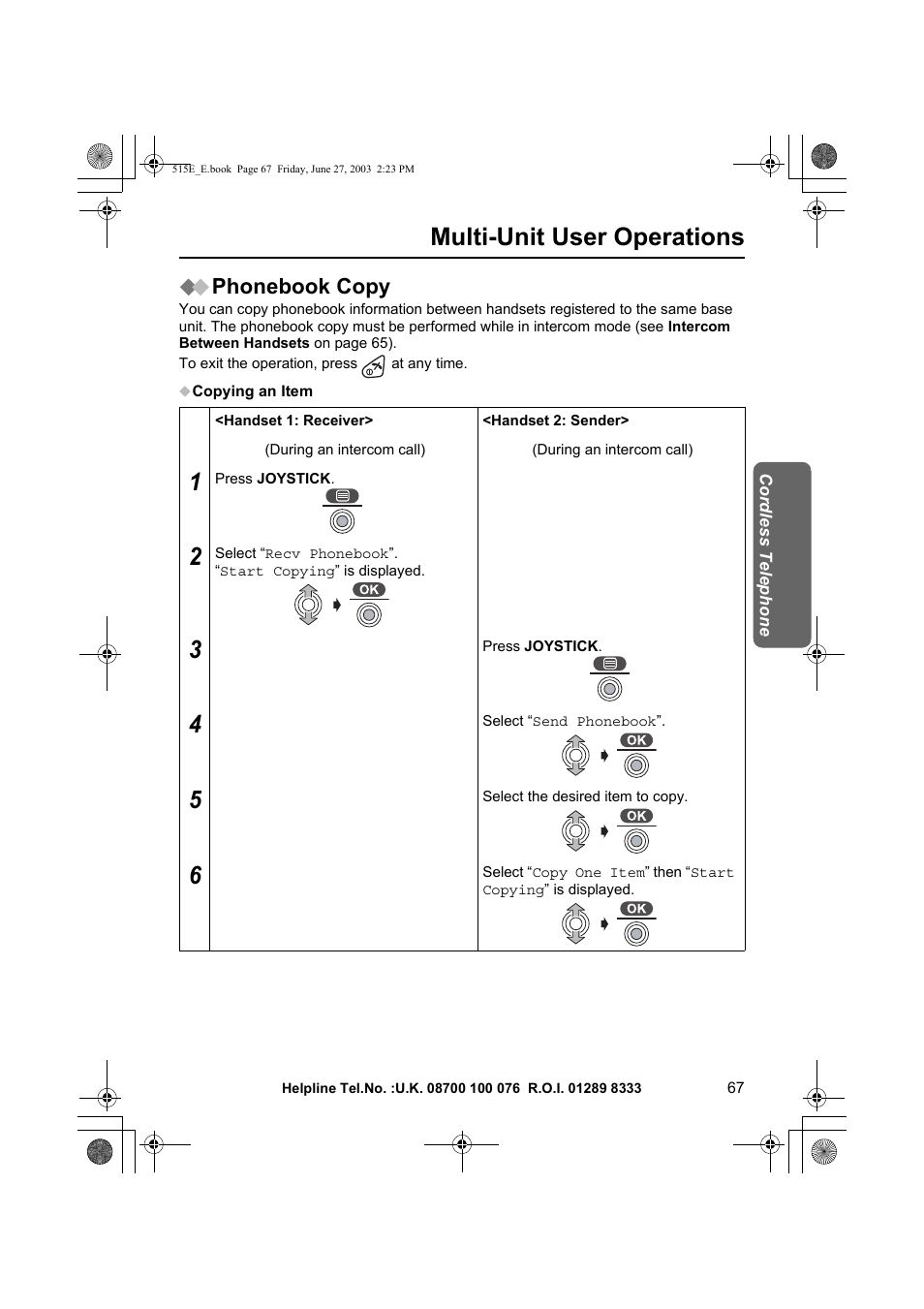 Multi-unit user operations, Phonebook copy | Panasonic KX-TCD515E User Manual | Page 67 / 96