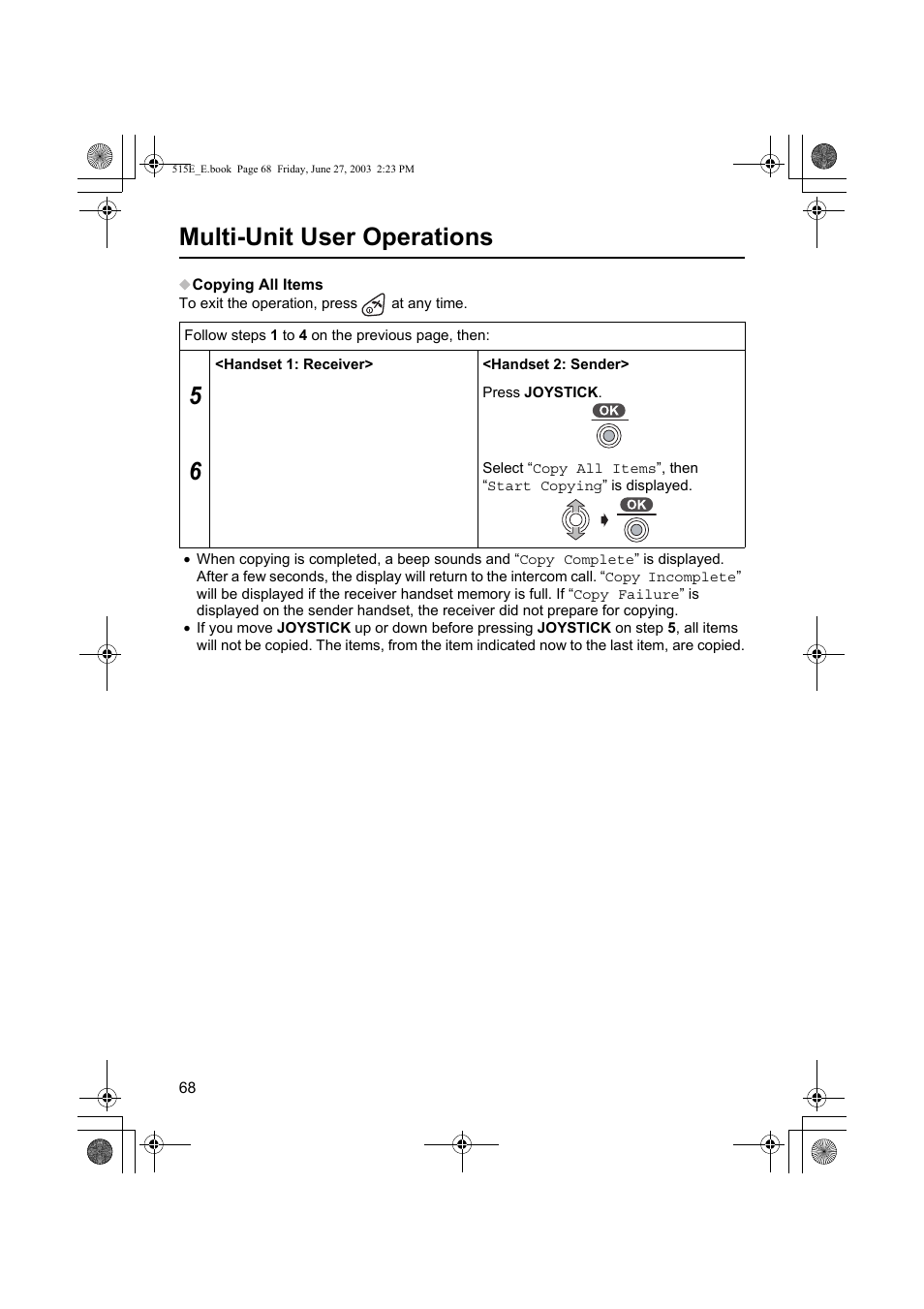 Multi-unit user operations | Panasonic KX-TCD515E User Manual | Page 68 / 96