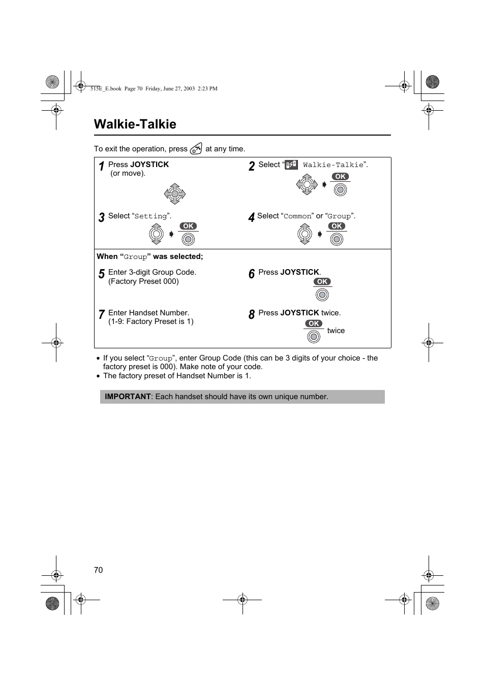 Walkie-talkie | Panasonic KX-TCD515E User Manual | Page 70 / 96