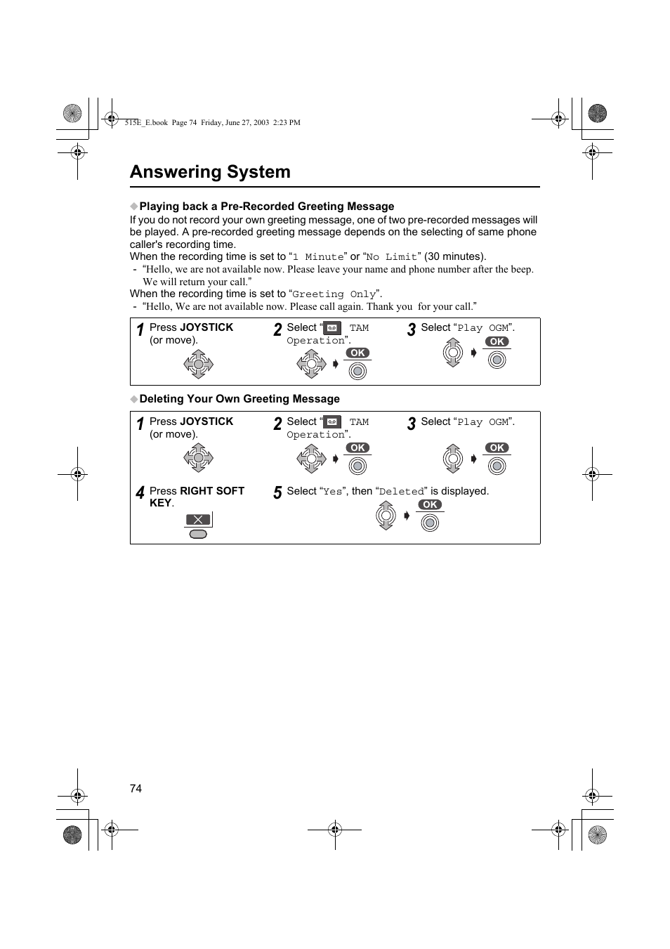 Answering system | Panasonic KX-TCD515E User Manual | Page 74 / 96