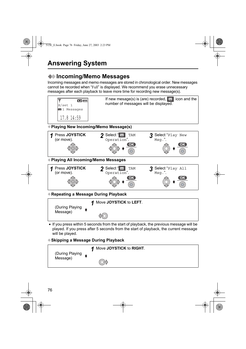 Answering system | Panasonic KX-TCD515E User Manual | Page 76 / 96