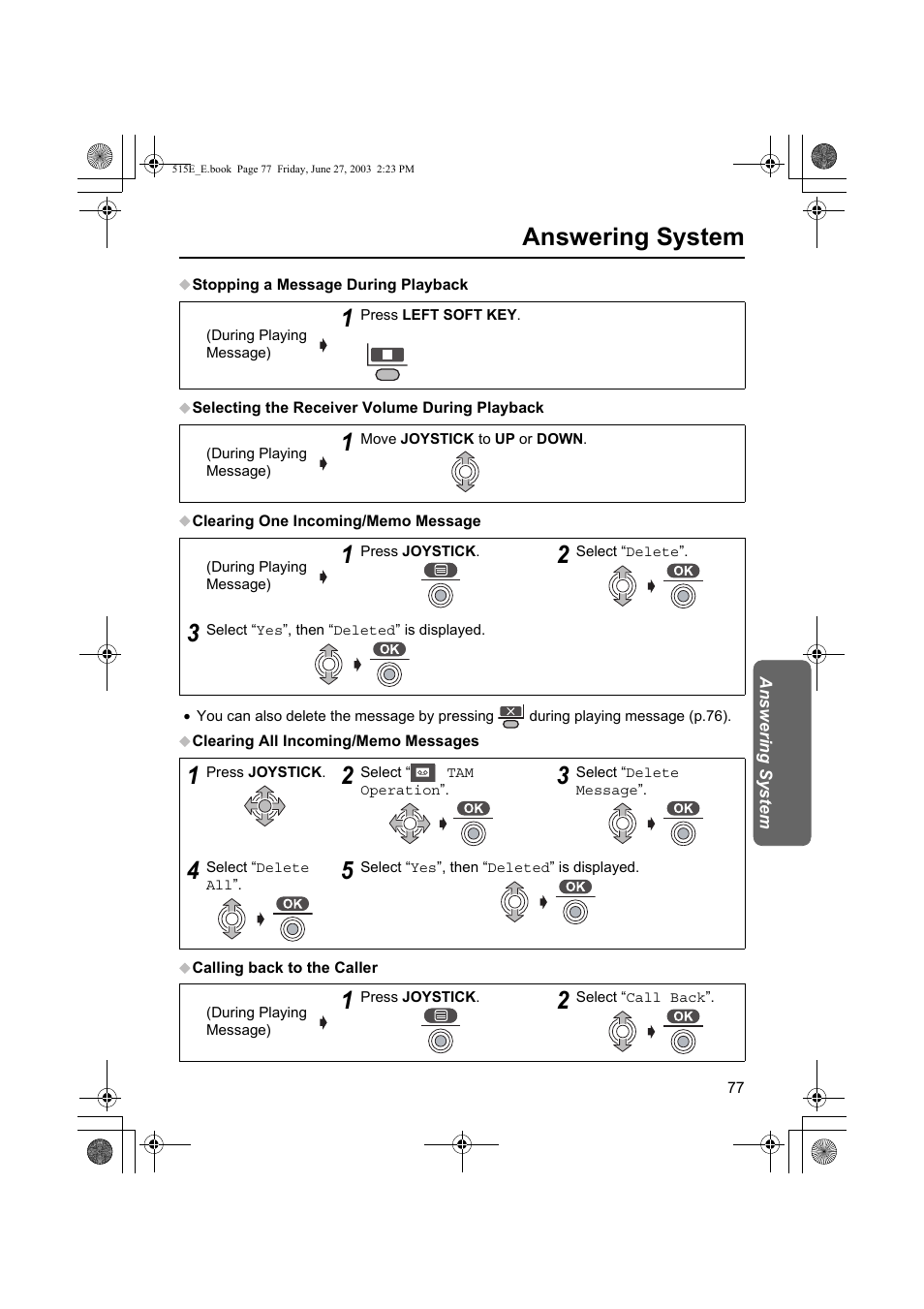 Answering system | Panasonic KX-TCD515E User Manual | Page 77 / 96