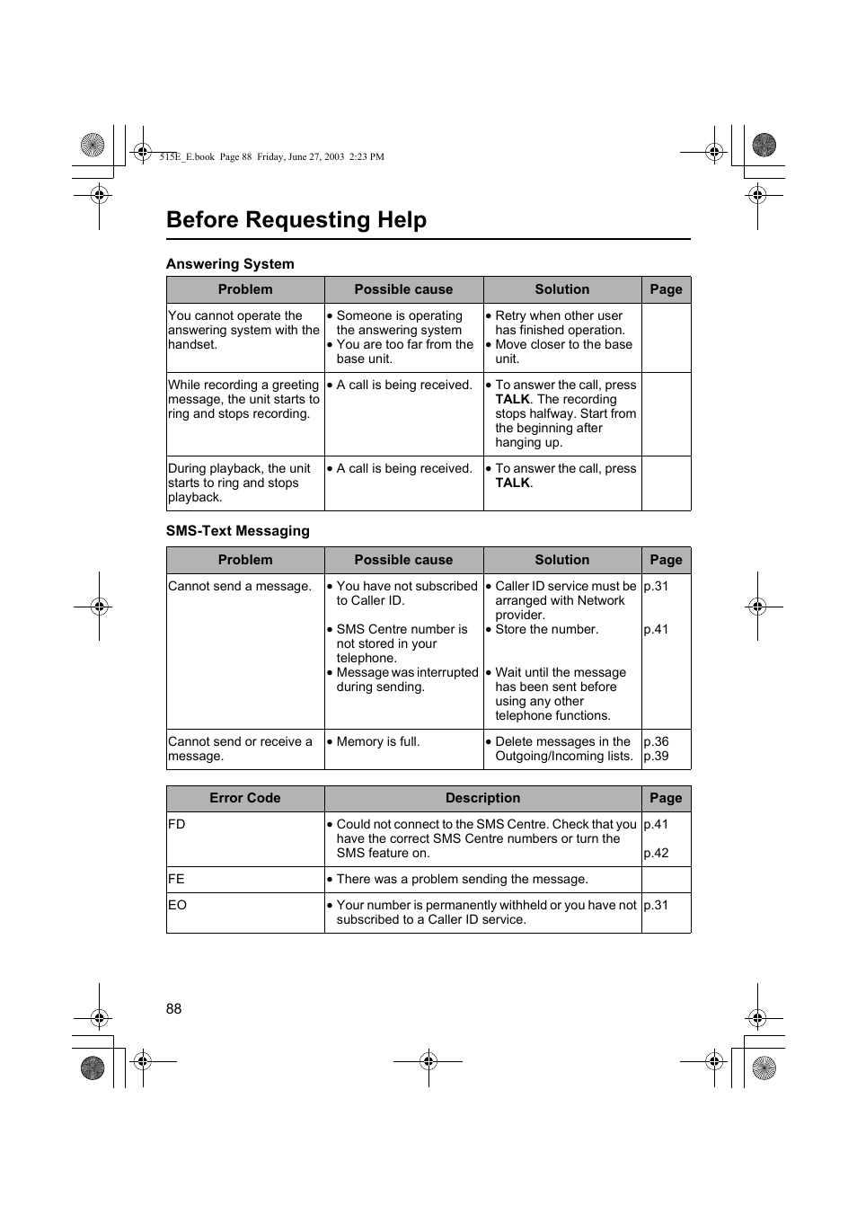 Before requesting help | Panasonic KX-TCD515E User Manual | Page 88 / 96