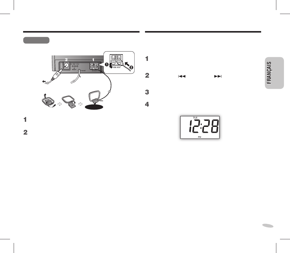 Raccordements, Réglage de l’horloge | Panasonic RC-DC1 User Manual | Page 23 / 48