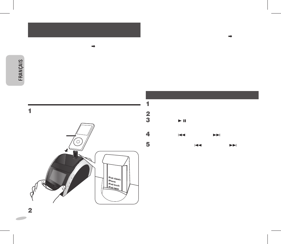 Utilisation d’un ipod ou d’un iphone 1 | Panasonic RC-DC1 User Manual | Page 24 / 48