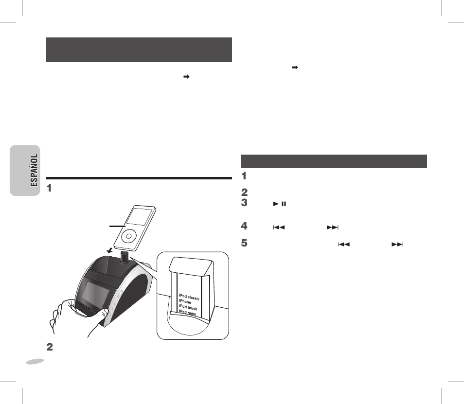 Cómo usar un ipod o iphone, Cómo usar un ipod o iphone 1 | Panasonic RC-DC1 User Manual | Page 40 / 48