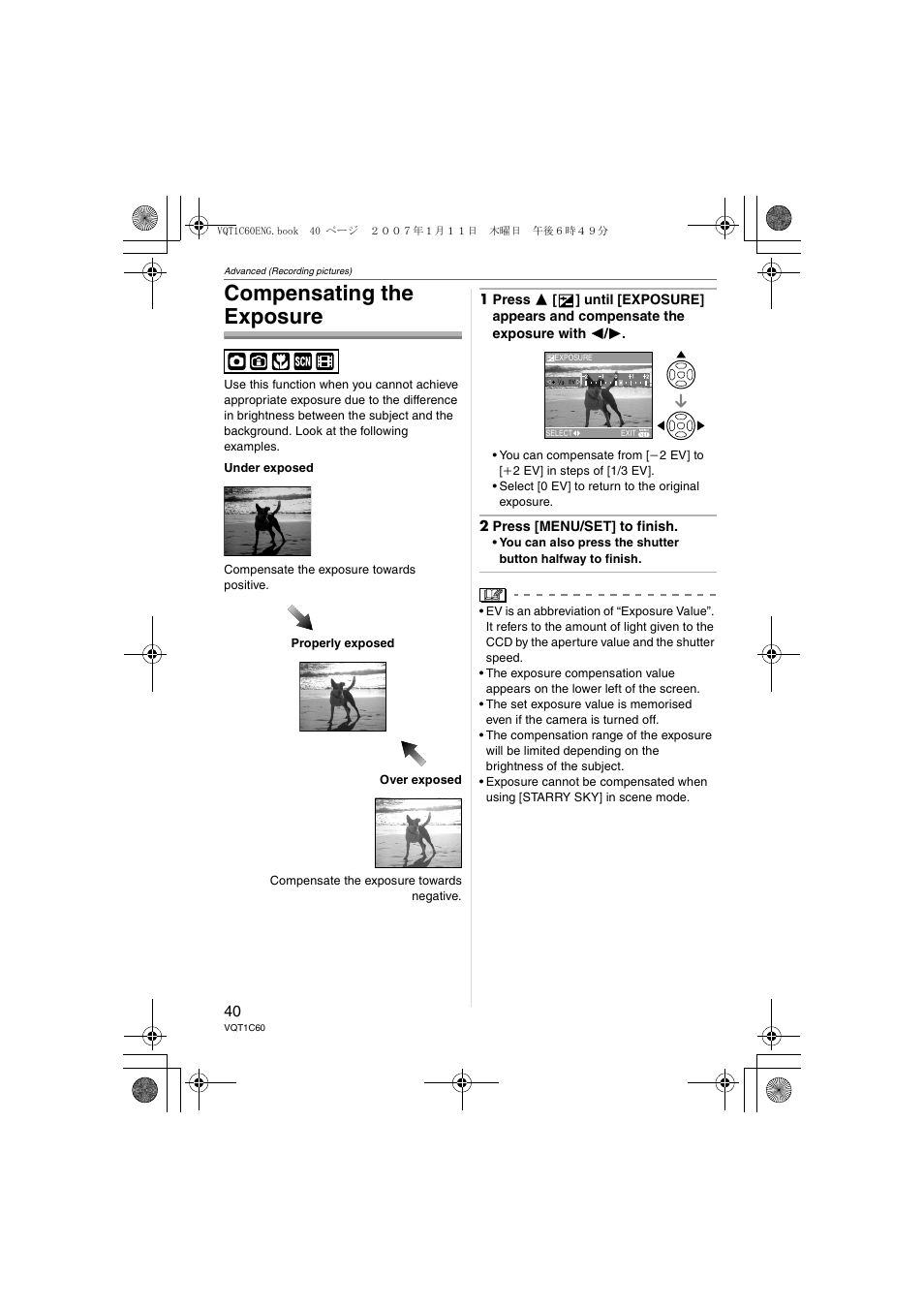 Compensating the exposure | Panasonic DMC-LZ7 User Manual | Page 40 / 104