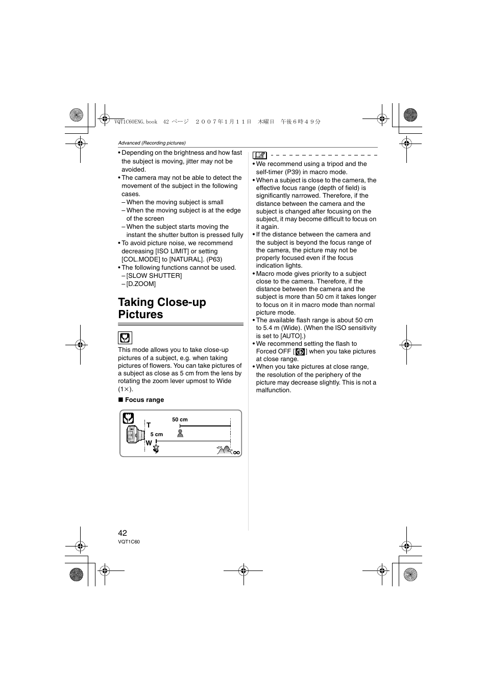Taking close-up pictures | Panasonic DMC-LZ7 User Manual | Page 42 / 104