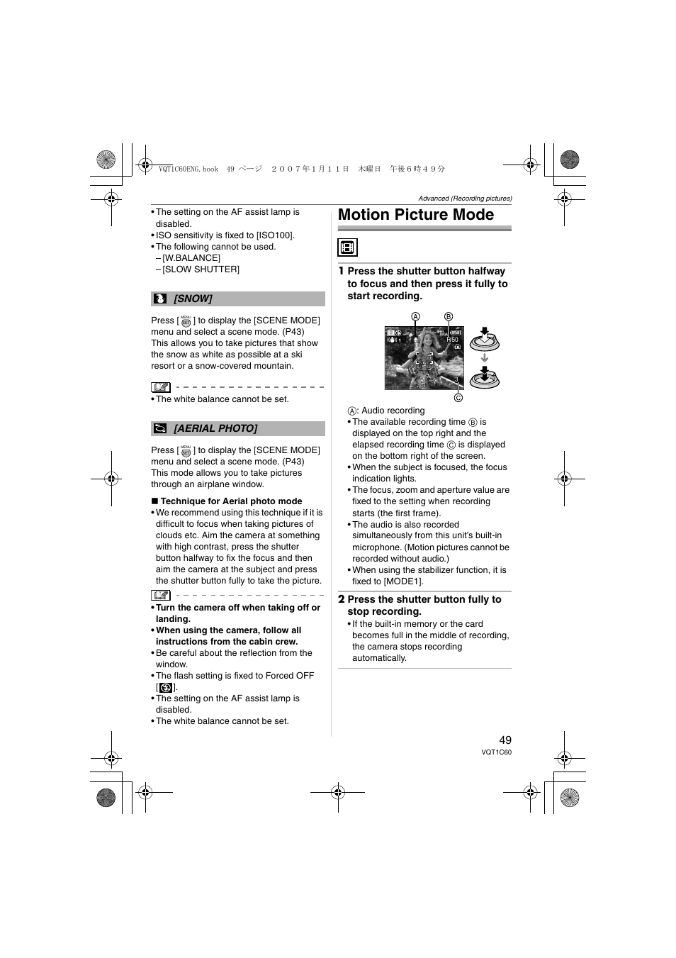Motion picture mode | Panasonic DMC-LZ7 User Manual | Page 49 / 104
