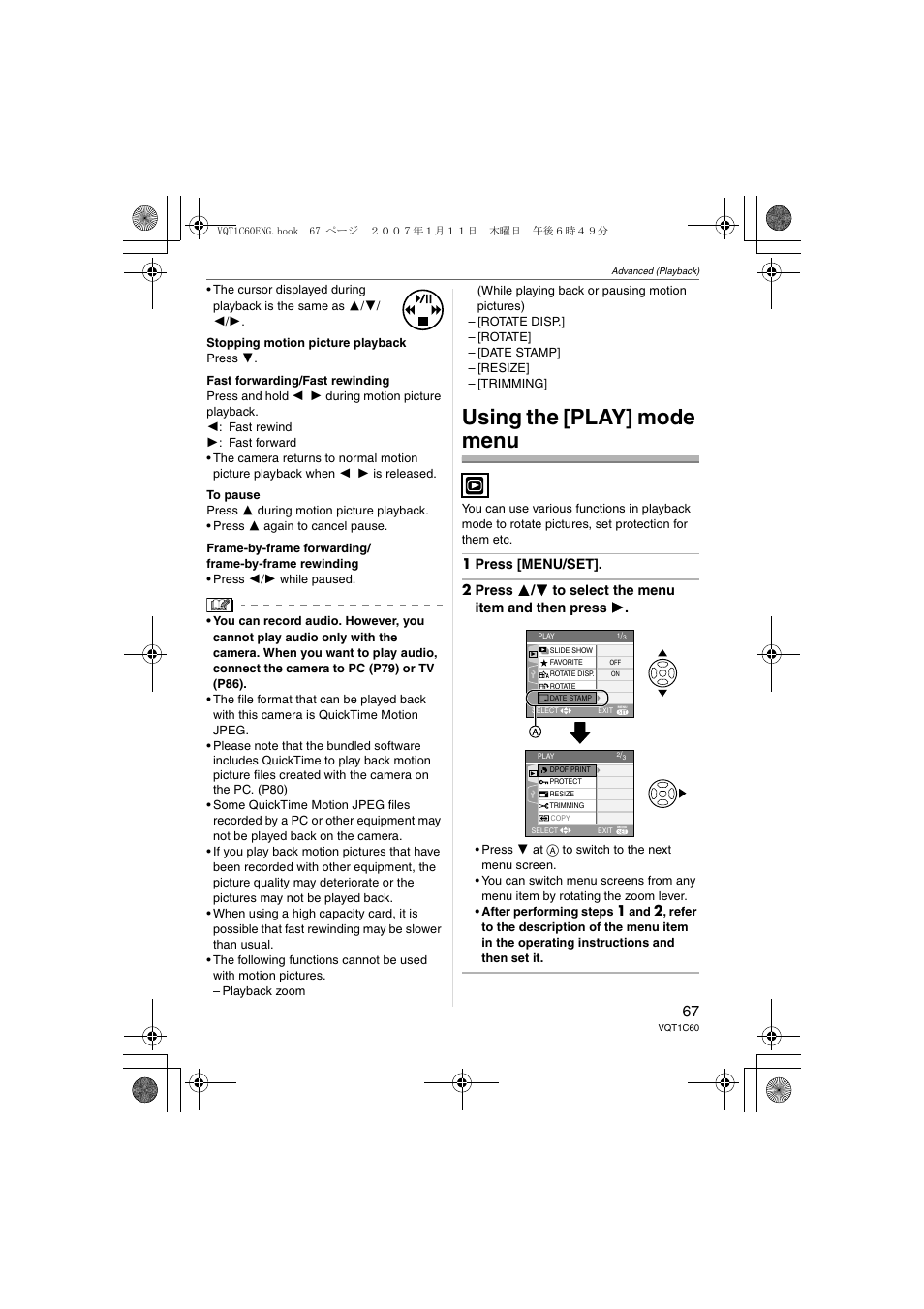 Using the [play] mode menu | Panasonic DMC-LZ7 User Manual | Page 67 / 104