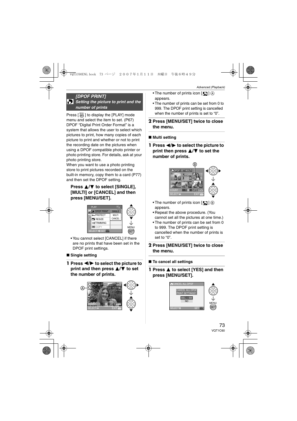 2 press [menu/set] twice to close the menu | Panasonic DMC-LZ7 User Manual | Page 73 / 104