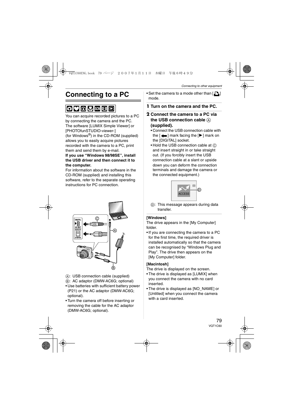 Connecting to a pc | Panasonic DMC-LZ7 User Manual | Page 79 / 104