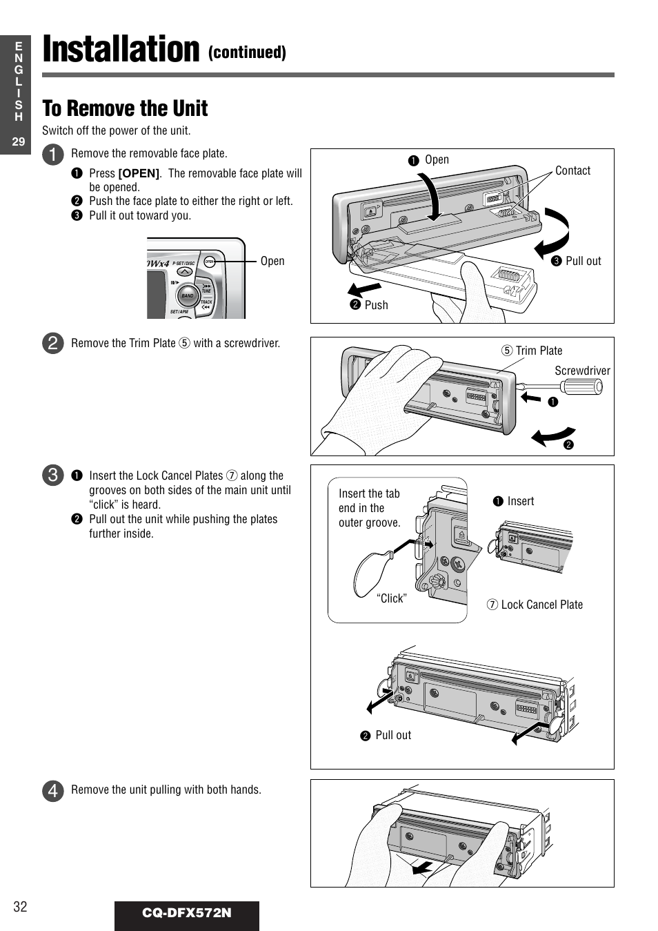 Installation, Continued) | Panasonic CQ-DFX572N User Manual | Page 32 / 46