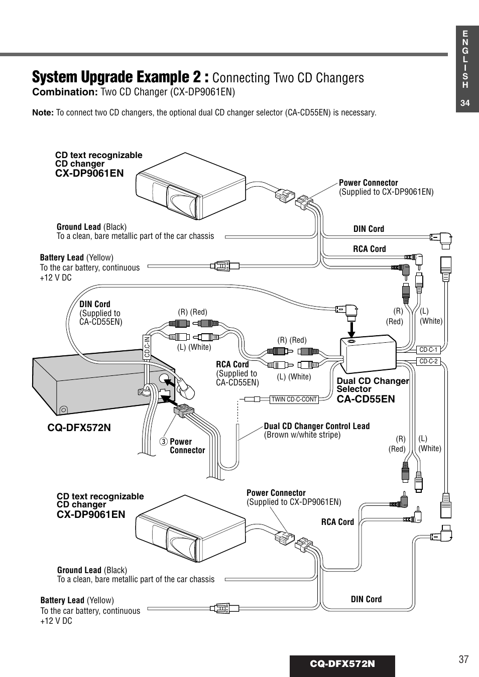 System upgrade example 2, Connecting two cd changers | Panasonic CQ-DFX572N User Manual | Page 37 / 46