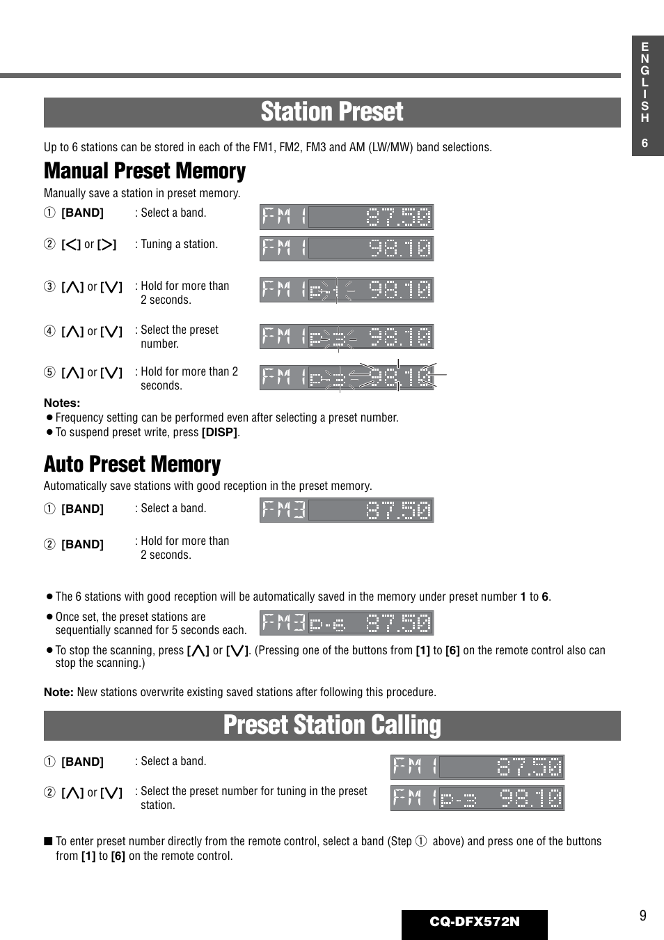 Station preset preset station calling | Panasonic CQ-DFX572N User Manual | Page 9 / 46