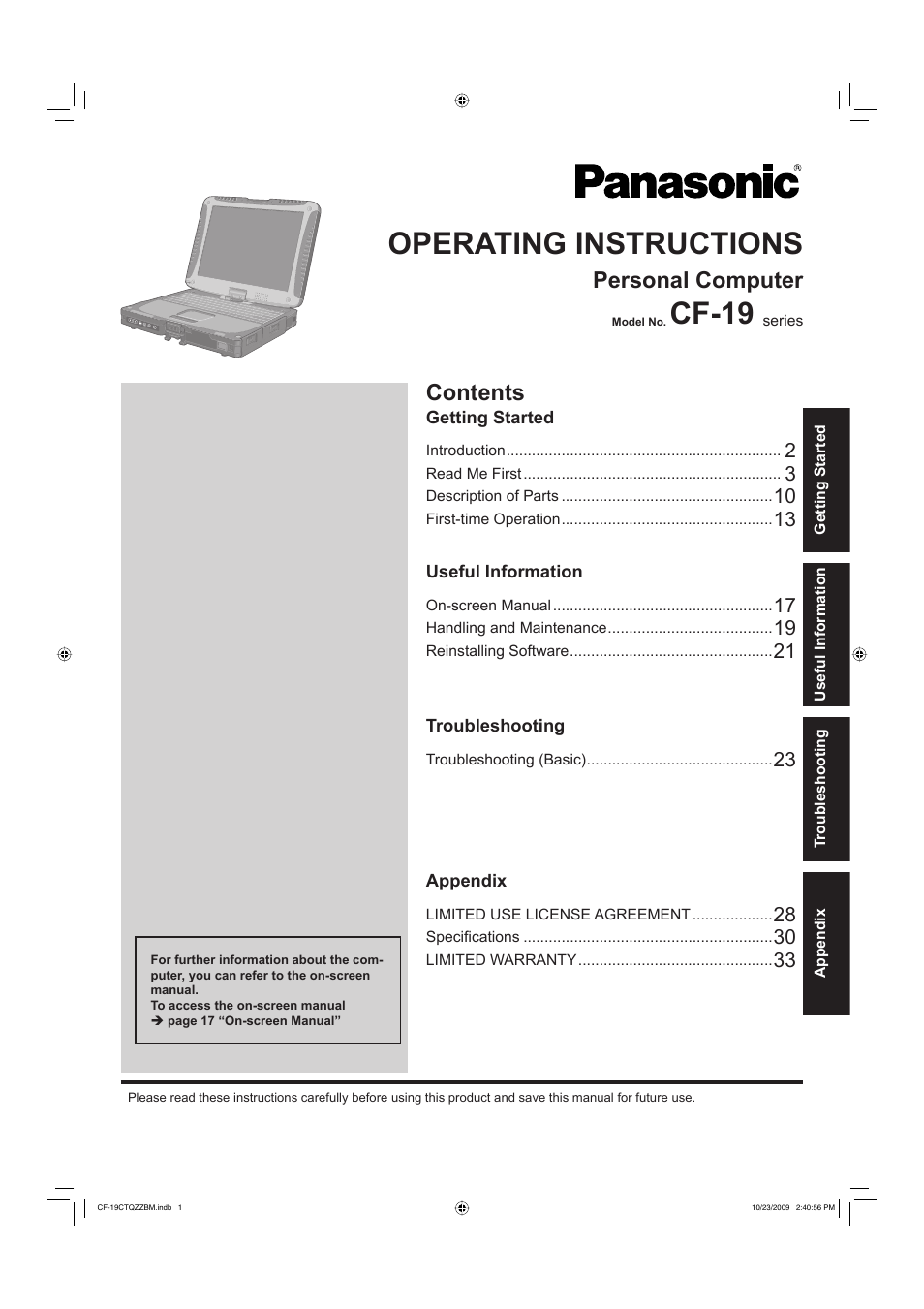 Panasonic CF-19 User Manual | 40 pages