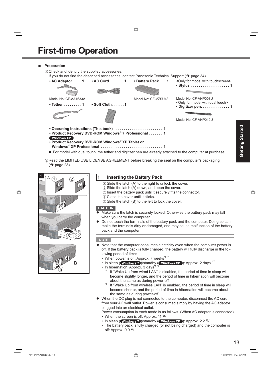 First-time operation | Panasonic CF-19 User Manual | Page 13 / 40