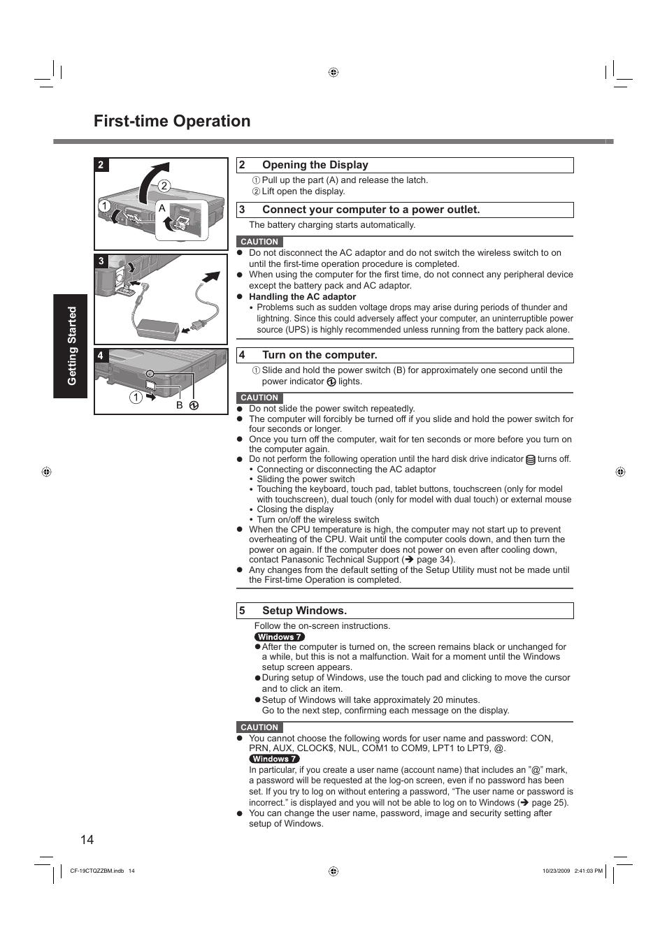 First-time operation | Panasonic CF-19 User Manual | Page 14 / 40