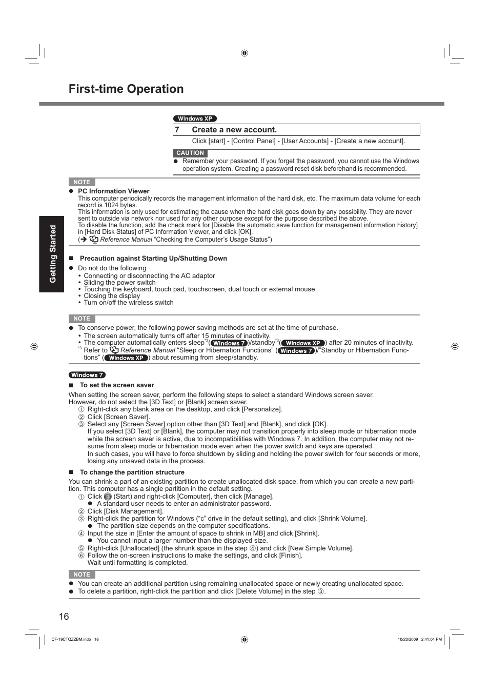 First-time operation | Panasonic CF-19 User Manual | Page 16 / 40