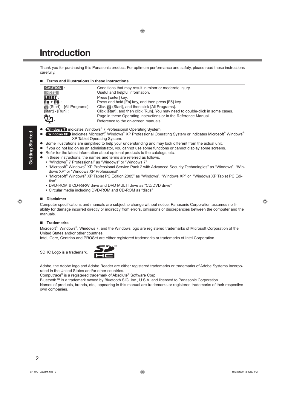 Introduction | Panasonic CF-19 User Manual | Page 2 / 40