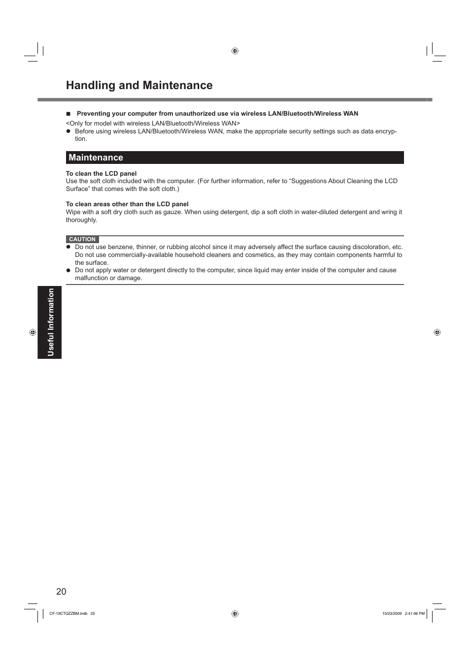 Handling and maintenance, Maintenance | Panasonic CF-19 User Manual | Page 20 / 40