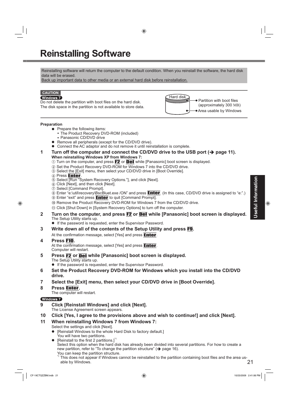 Reinstalling software | Panasonic CF-19 User Manual | Page 21 / 40