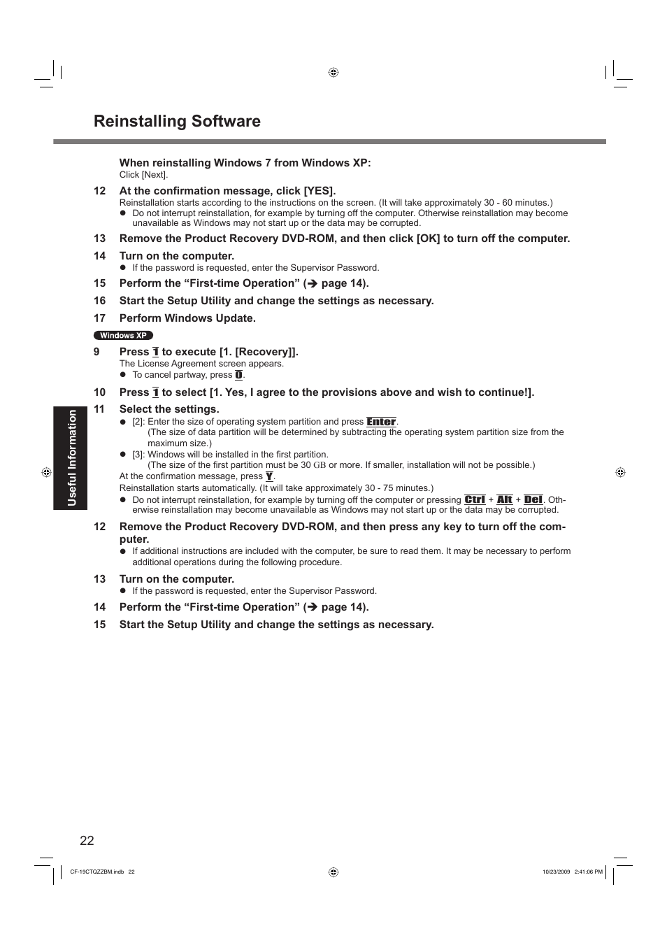 Reinstalling software | Panasonic CF-19 User Manual | Page 22 / 40
