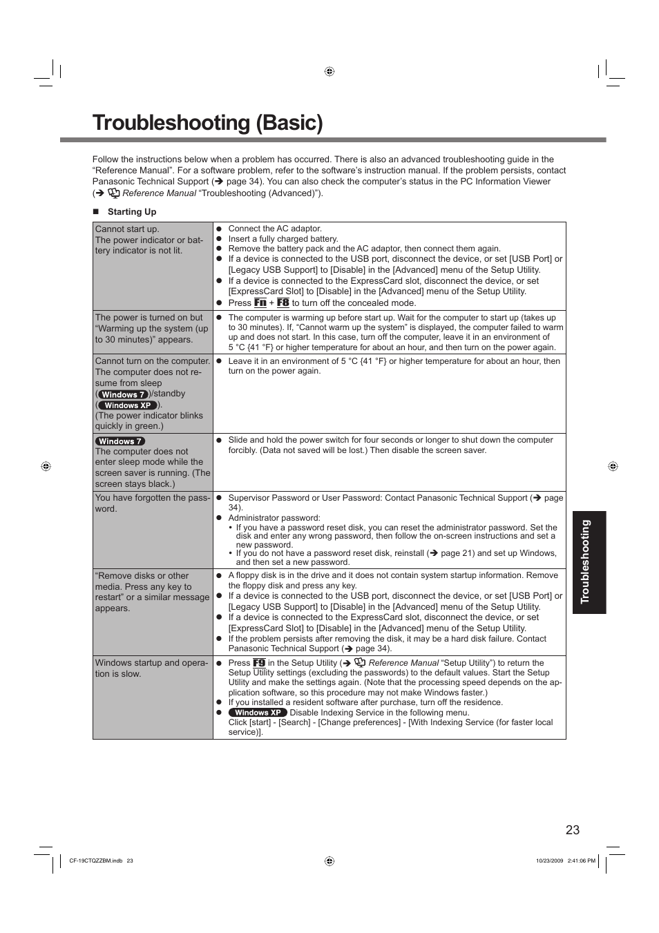 Troubleshooting (basic) | Panasonic CF-19 User Manual | Page 23 / 40