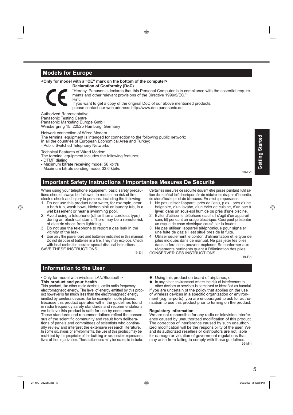 Models for europe | Panasonic CF-19 User Manual | Page 5 / 40