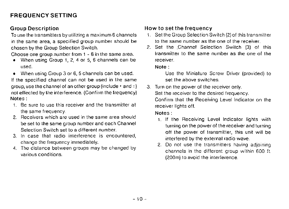 Frequency setting, Group description, How to set the frequency | Panasonic WX-RP410 User Manual | Page 13 / 22