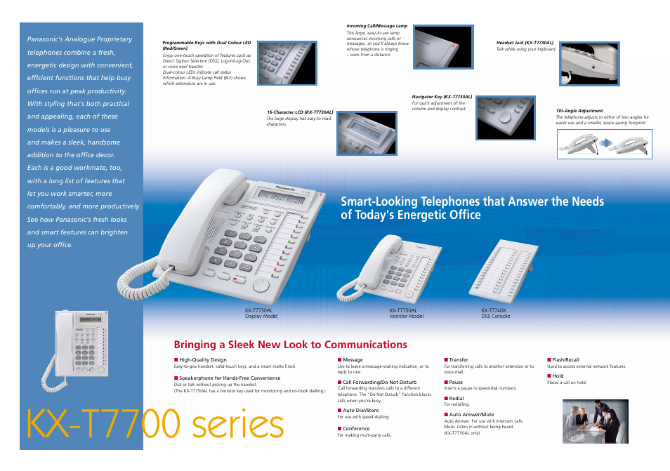 Kx-t7700 series, Bringing a sleek new look to communications | Panasonic KX-T7700 User Manual | Page 2 / 2