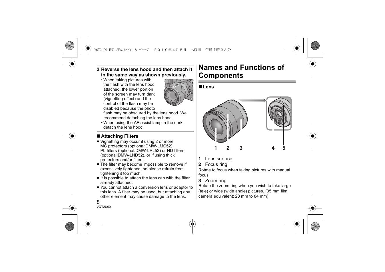 Names and functions of components | Panasonic Lumix H-FS014042 User Manual | Page 8 / 16