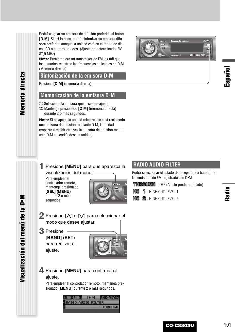 Español, Radio | Panasonic CQ-C8803U User Manual | Page 101 / 120